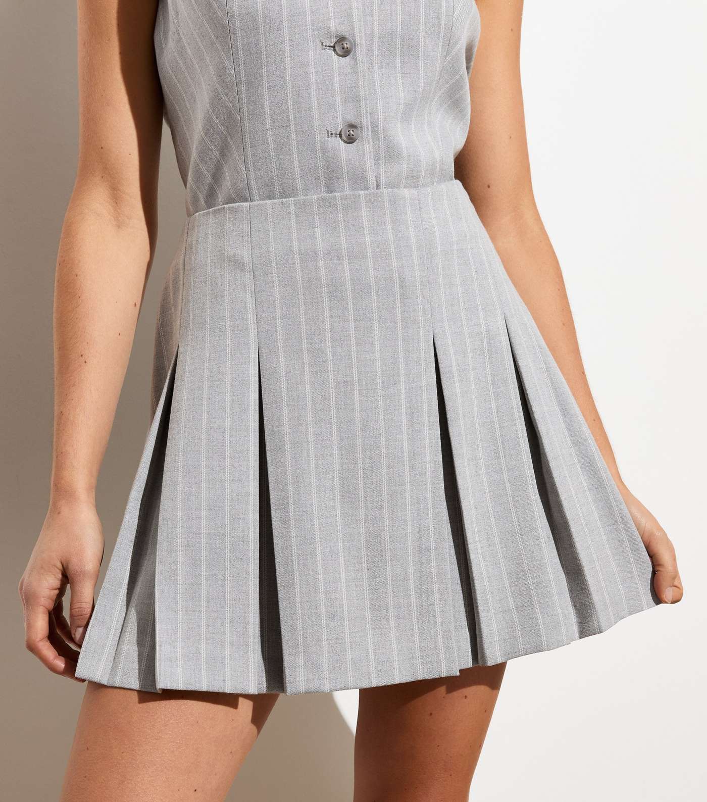 Grey Marl Pinstripe Pleated Mini Skirt Image 2