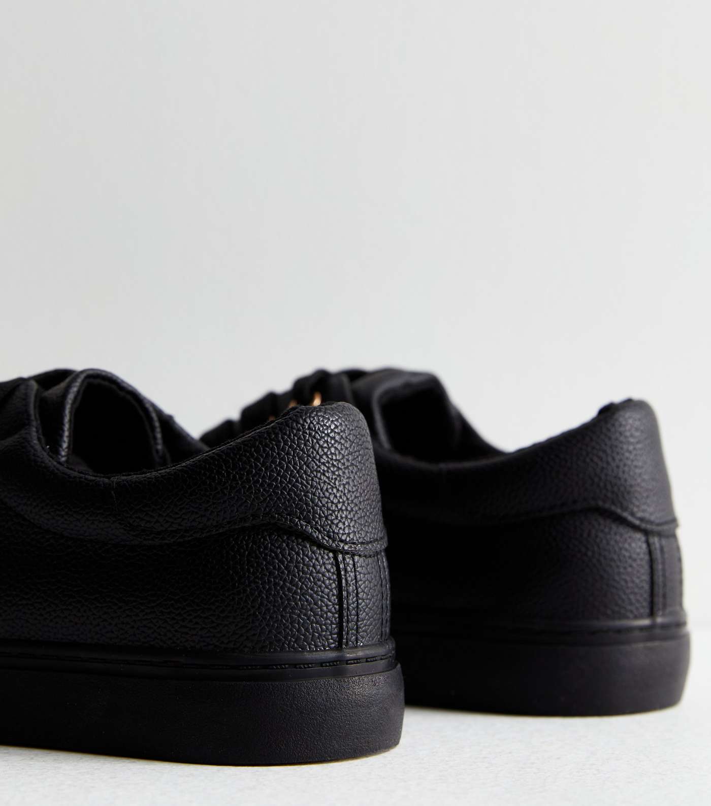 Wide Fit Black Leather-Look Lace Up Trainers Image 4