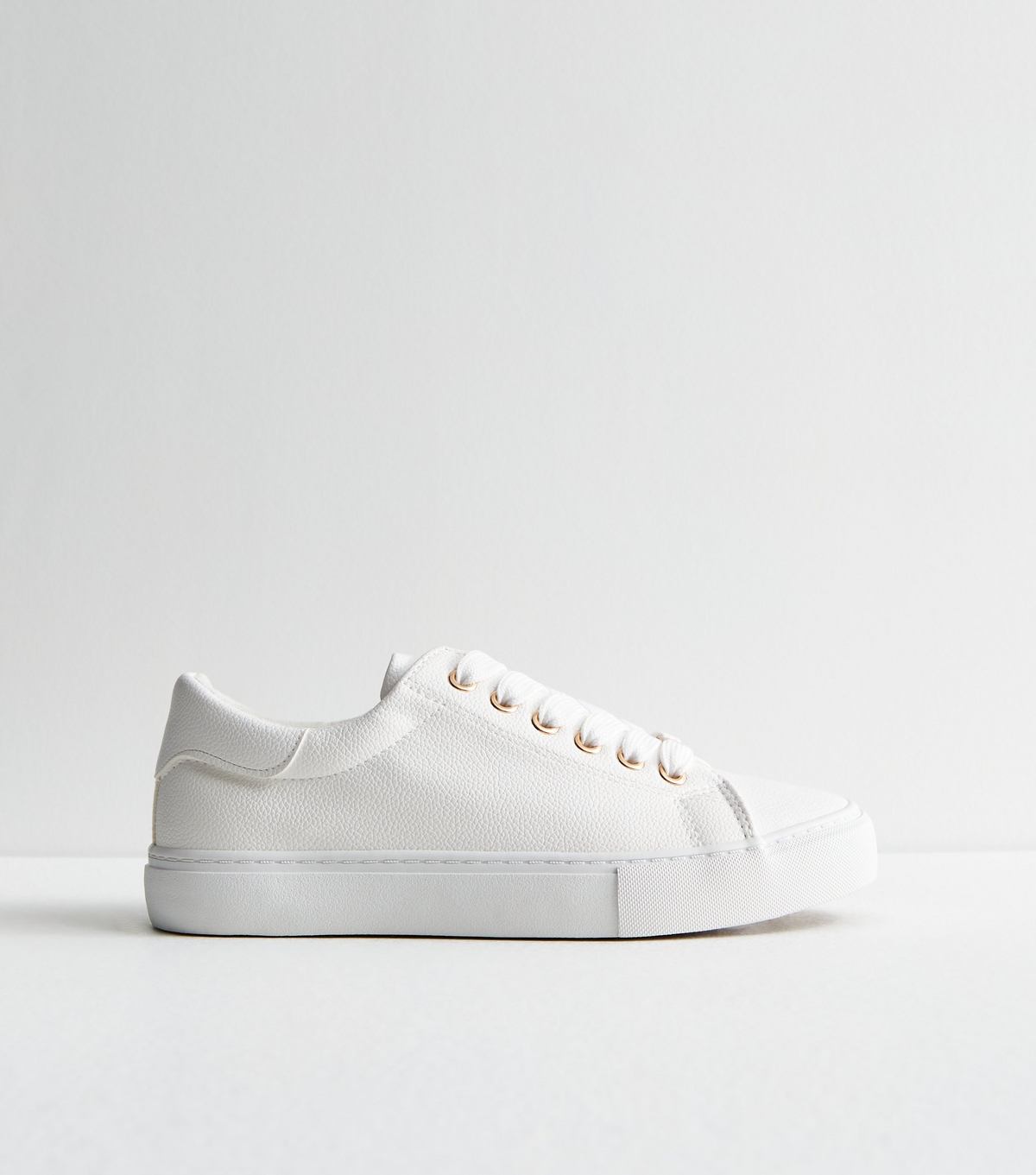 Women's Wide Fit White Leather-Look Lace Up Trainers New Look