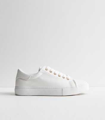 Wide Fit White Leather-Look Lace Up Trainers