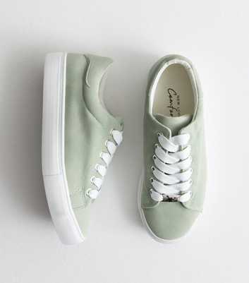 Wide Fit Mint Green Suedette Lace Up Trainers