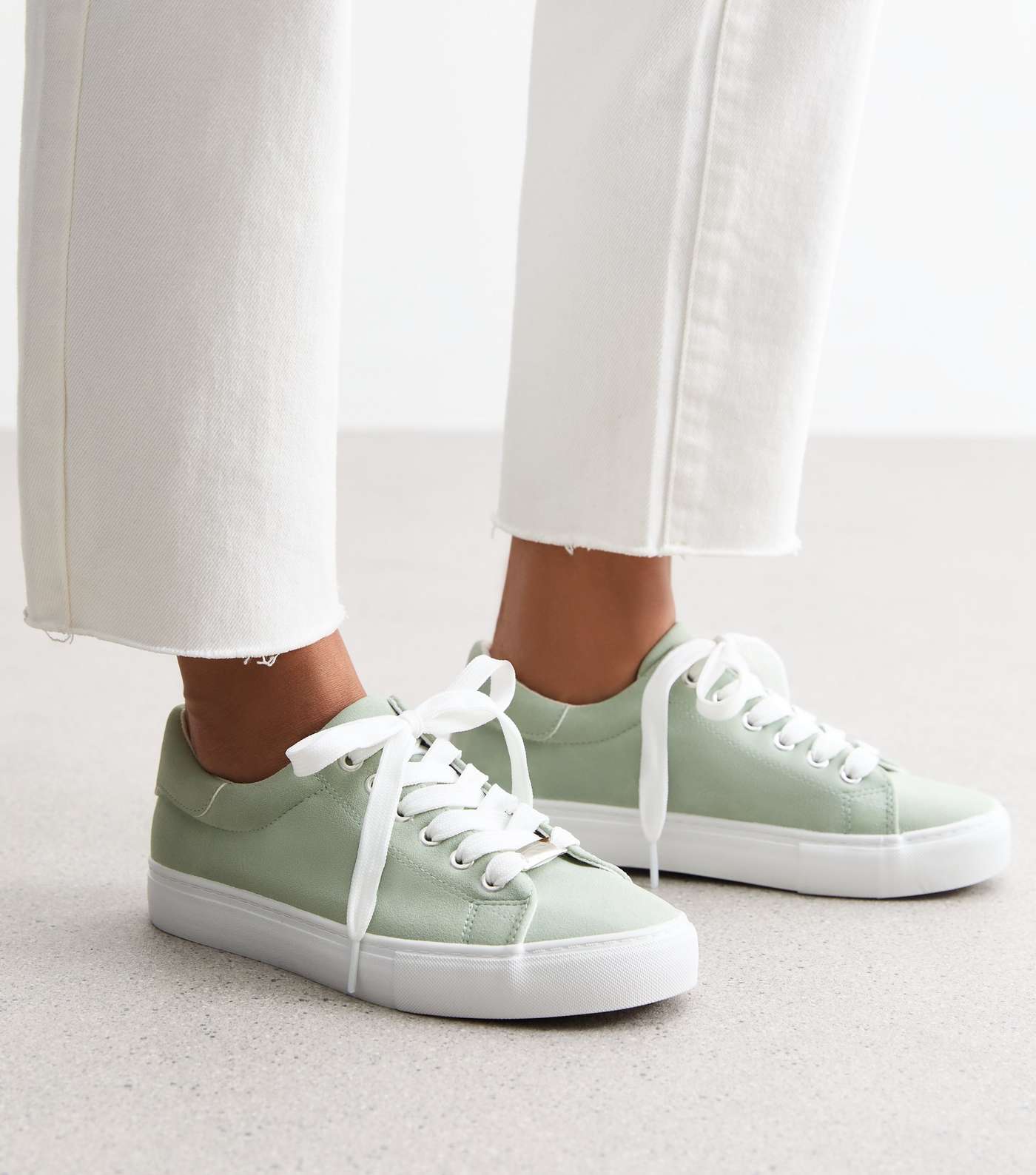 Wide Fit Mint Green Suedette Lace Up Trainers Image 2