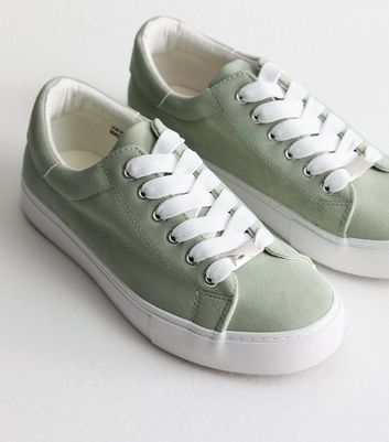 Wide Fit Mint Green Suedette Lace Up Trainers New Look