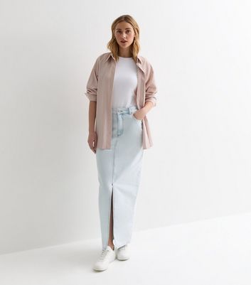 Pale Blue Denim High Waist Split Hem Maxi Skirt New Look