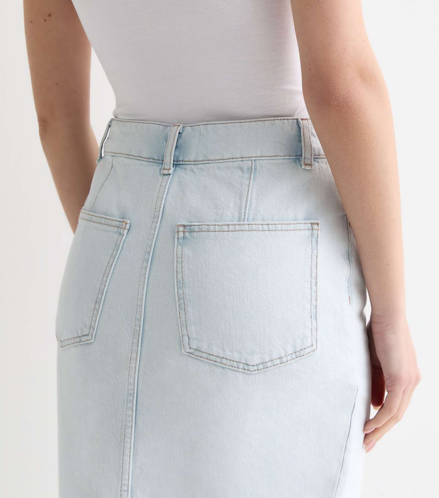 Pale Blue Denim High Waist Split Hem Maxi Skirt Image 5