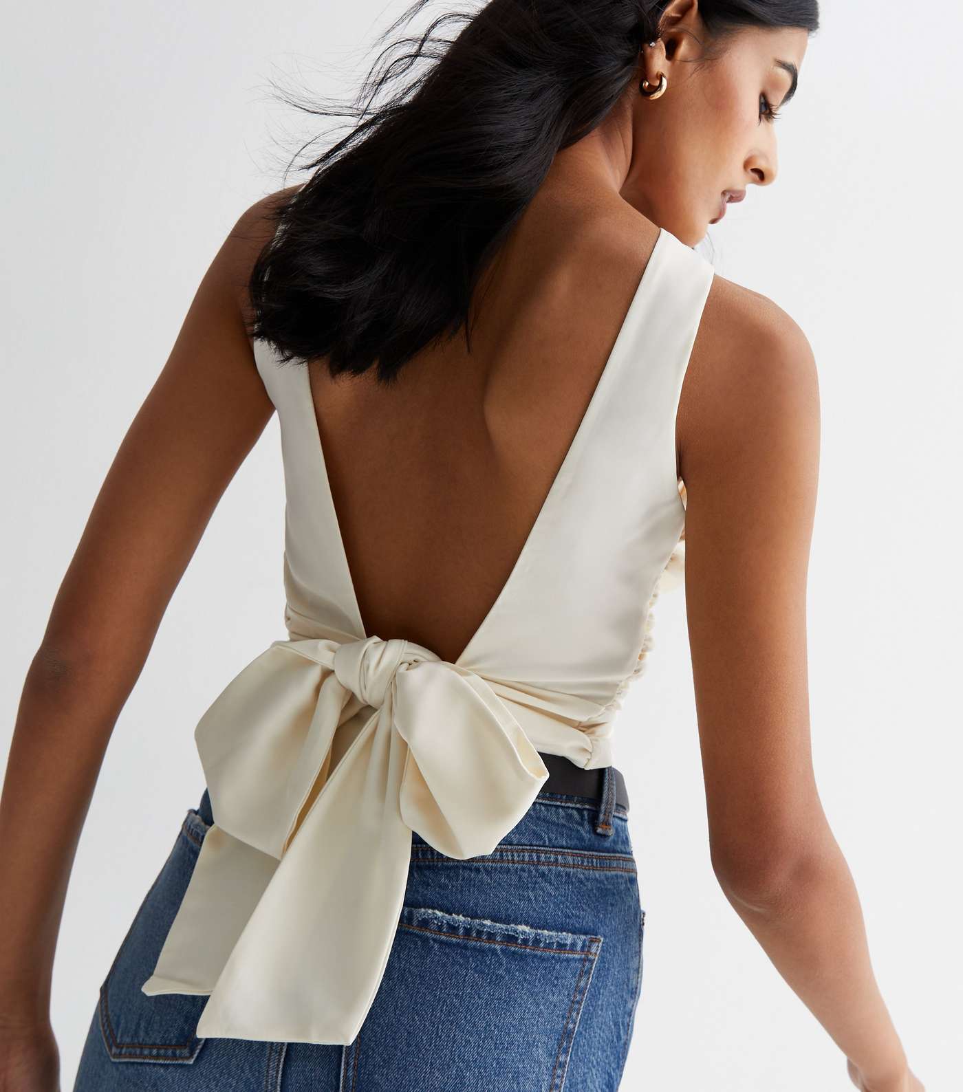 Urban Bliss Cream Satin Backless Tie Top  Image 2