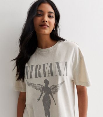 Cream Nirvana Logo Oversized T-Shirt New Look