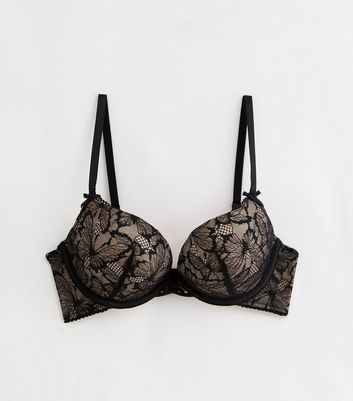 Black Butterfly Lace Push Up Bra New Look