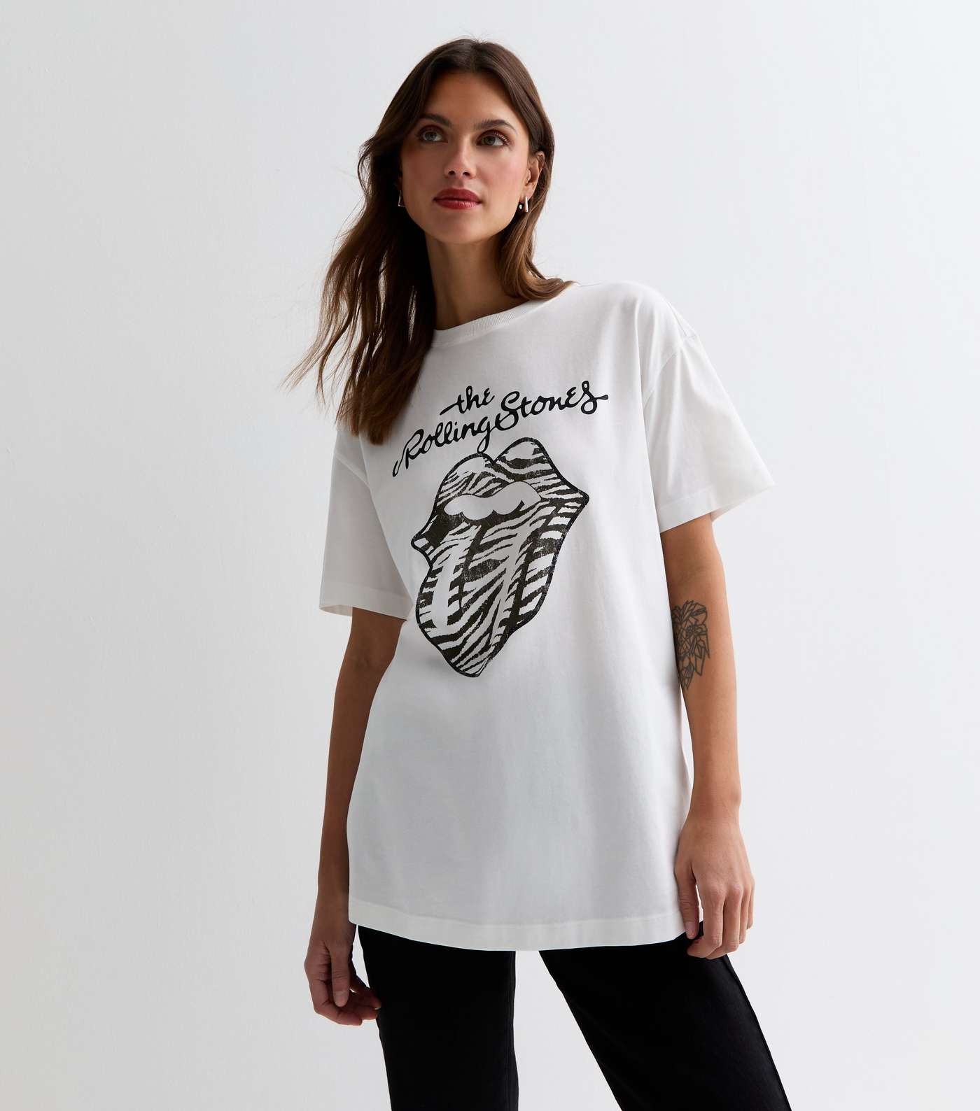 Off White Cotton The Rolling Stones Zebra Logo T-Shirt Image 2