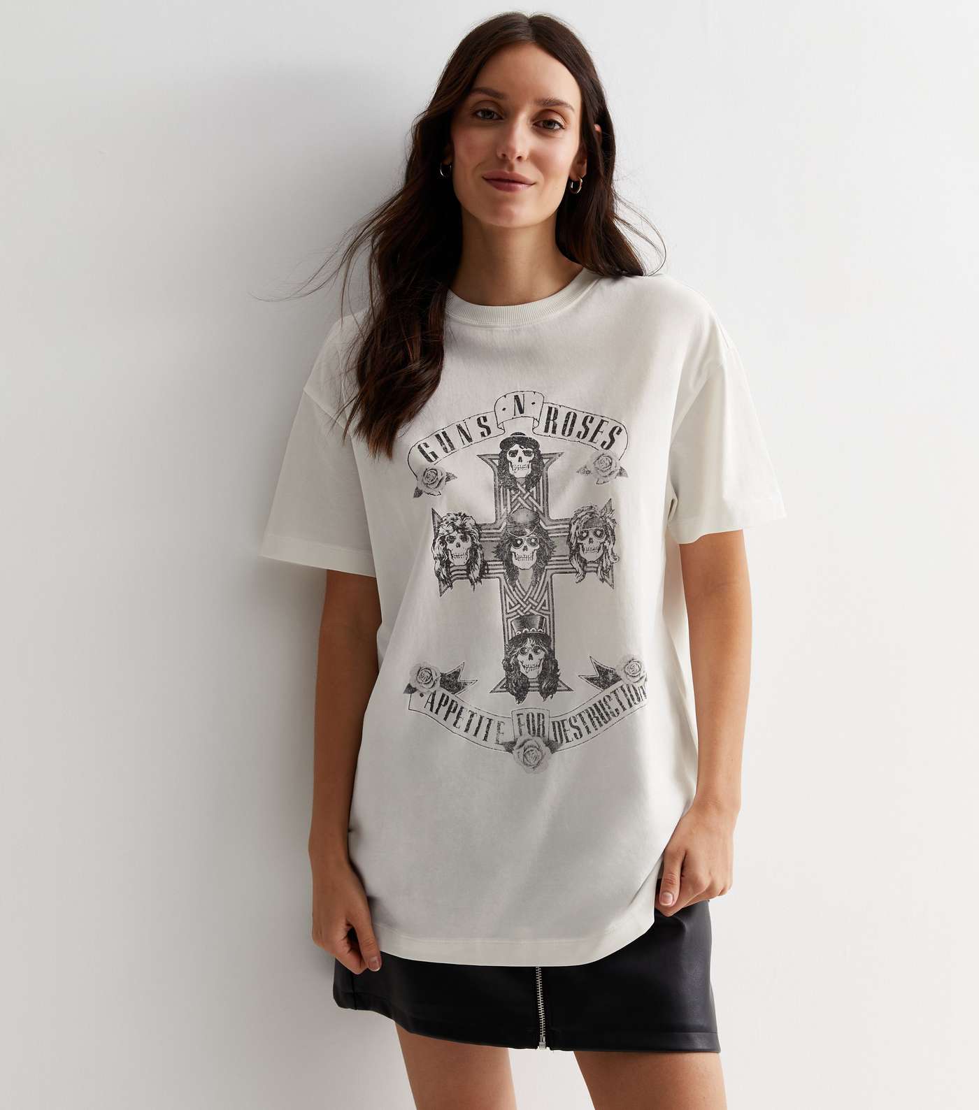 Off White Cotton Guns N Roses Logo Oversized T-Shirt Image 2