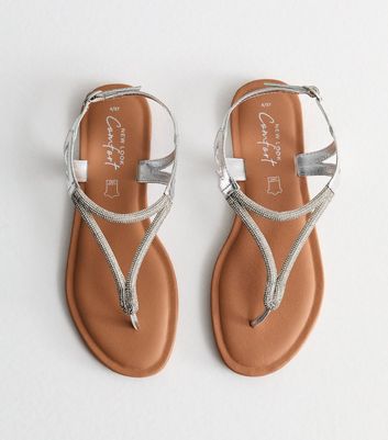 Silver flat sandals new on sale look