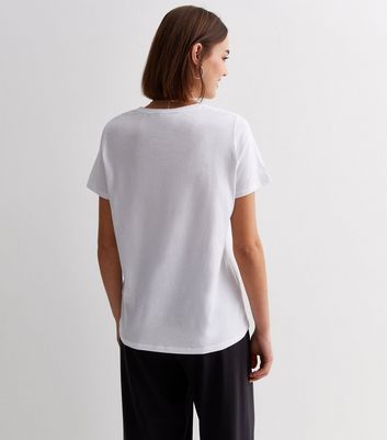 White Cotton Crest Pocket Logo T-Shirt New Look