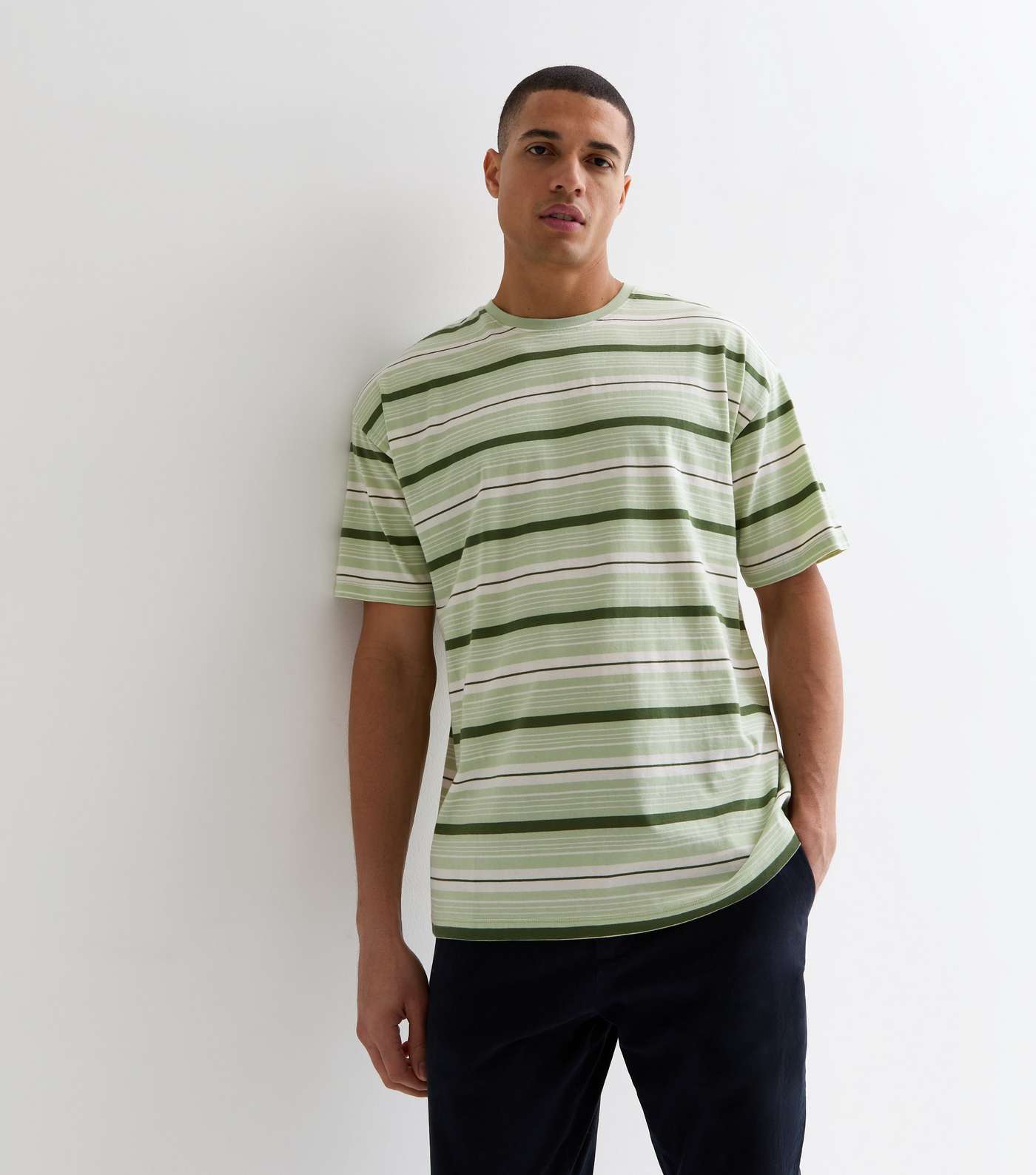 Green Stripe Cotton Oversized T-Shirt Image 2