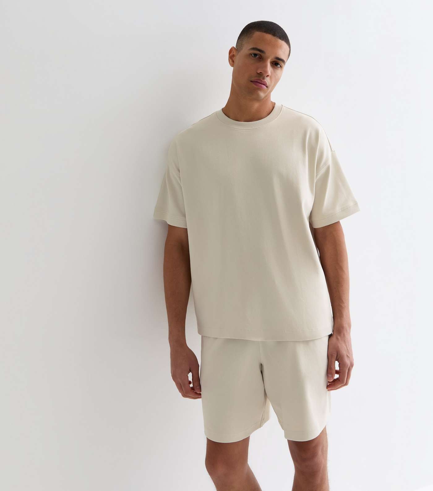Cream Relaxed Fit Premium Jersey Drawstring Shorts Image 2