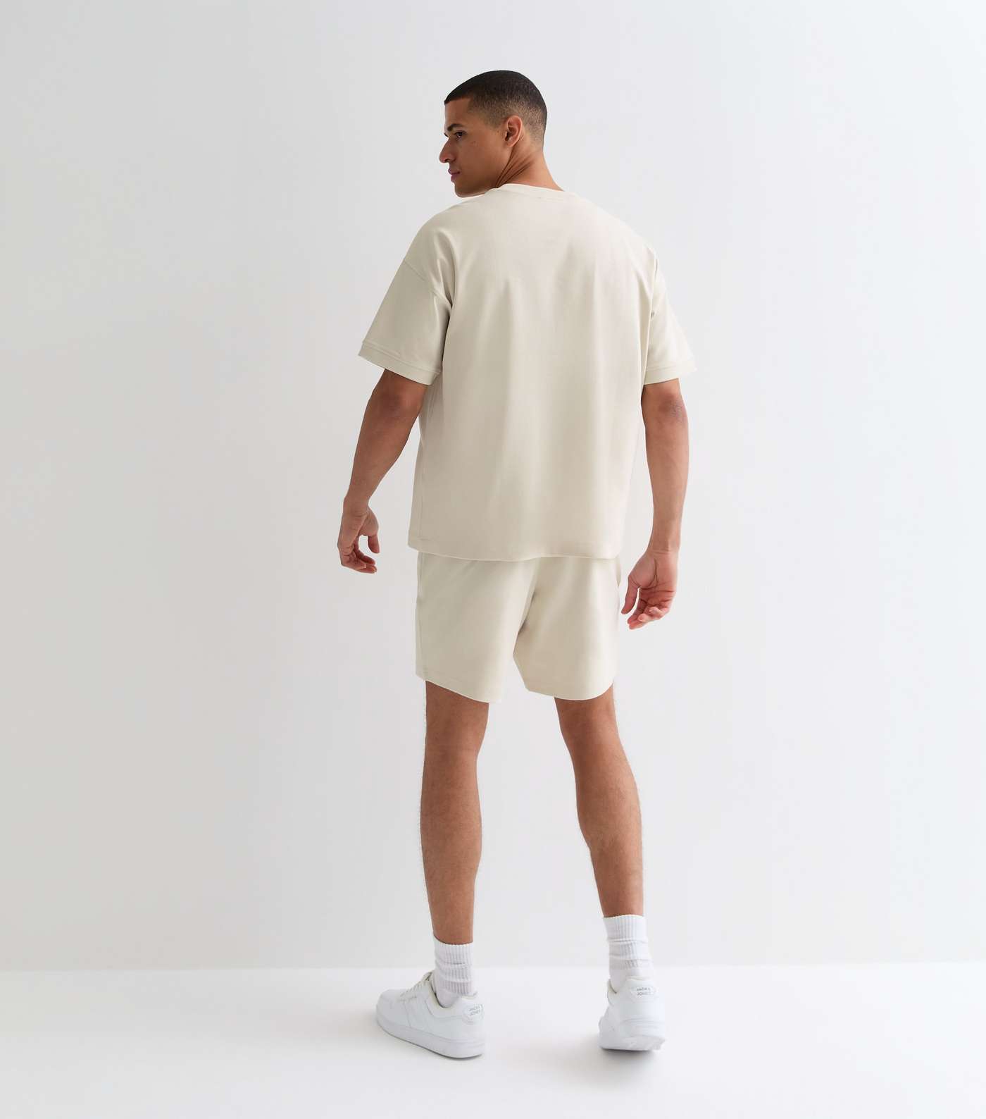 Cream Relaxed Fit Premium Jersey Drawstring Shorts Image 4