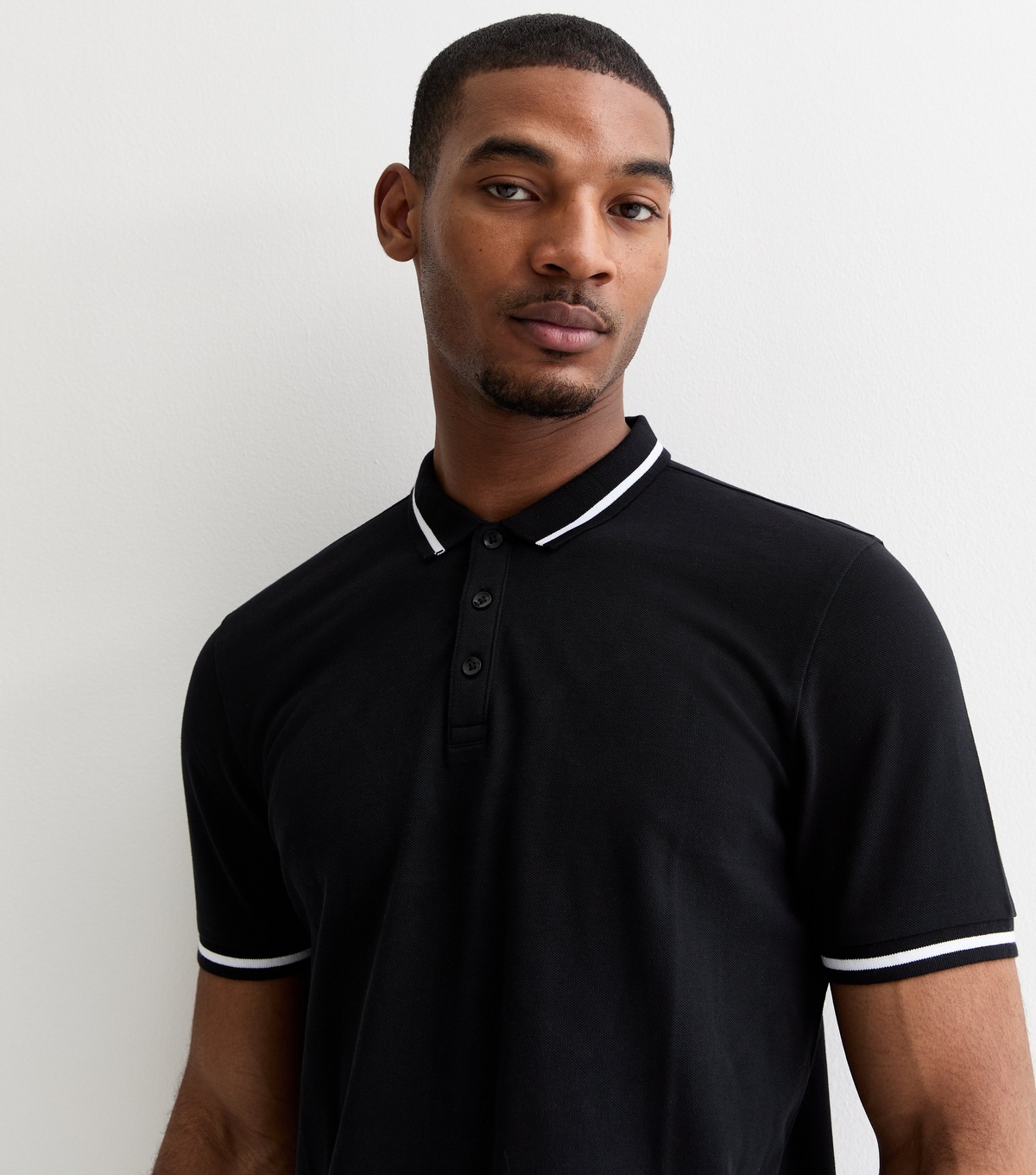 Men's Black Contrast Trim Regular Fit Polo Top New Look