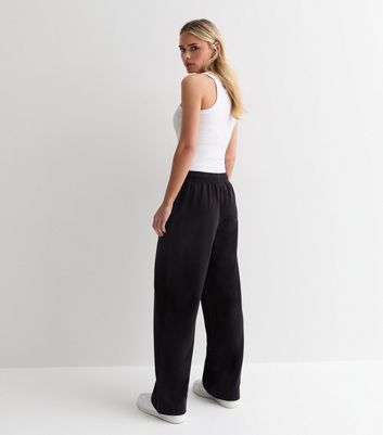 Petite Black Cotton Twill Elasticated Wide Leg Trousers New Look