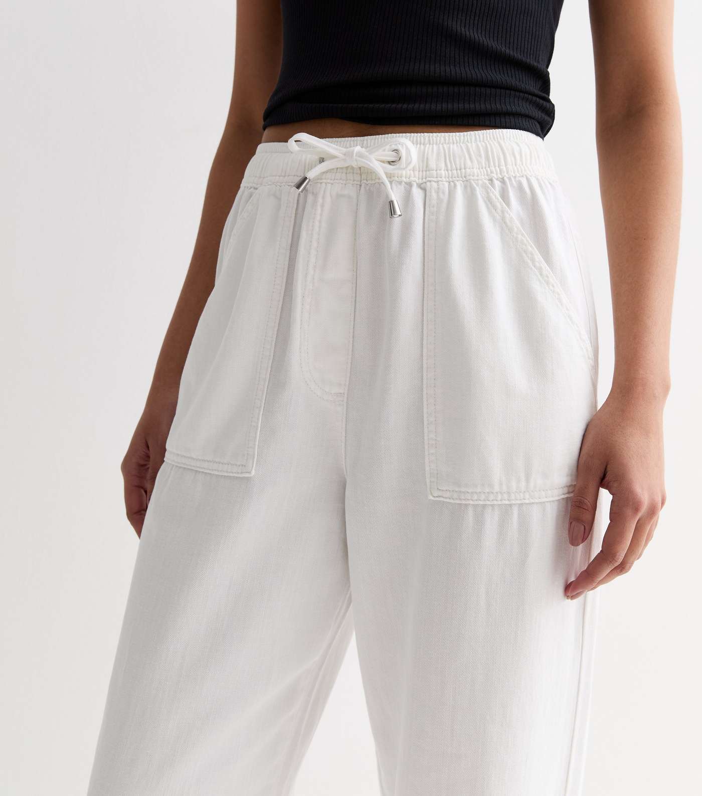 Tall White Cotton Twill Elasticated Wide Leg Trousers Image 2