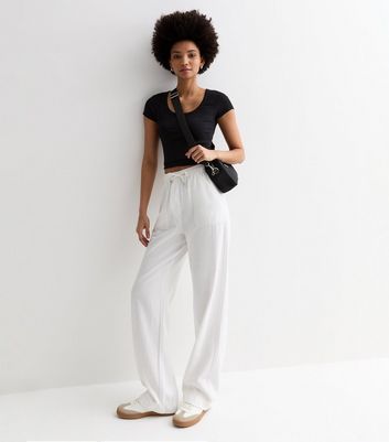 Tall White Cotton Twill Elasticated Wide Leg Trousers New Look