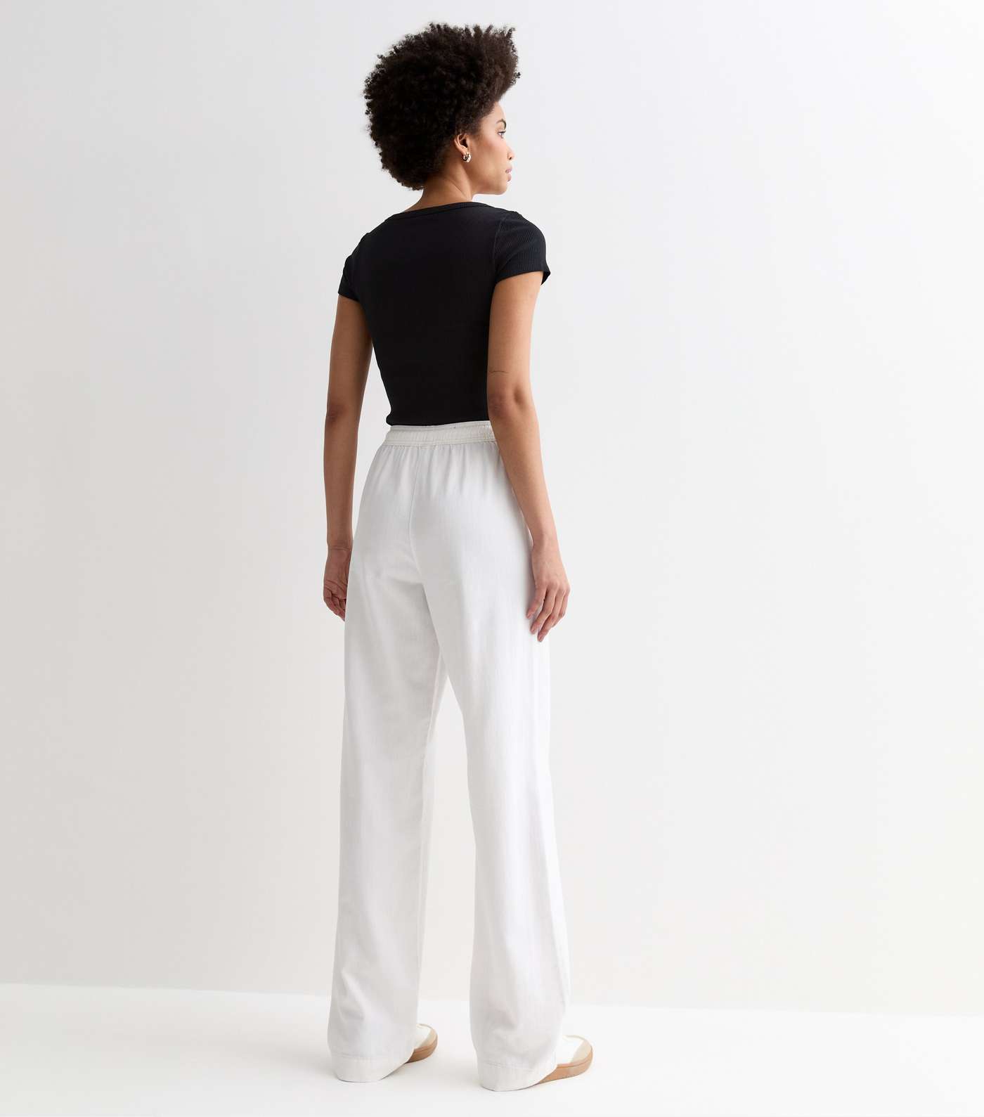 Tall White Cotton Twill Elasticated Wide Leg Trousers Image 4