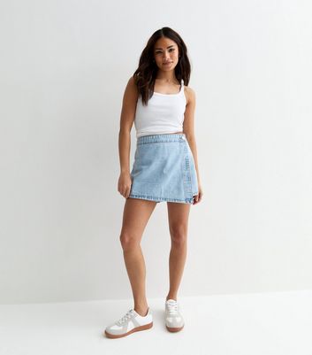 Petite Blue Denim Wrap Skort New Look