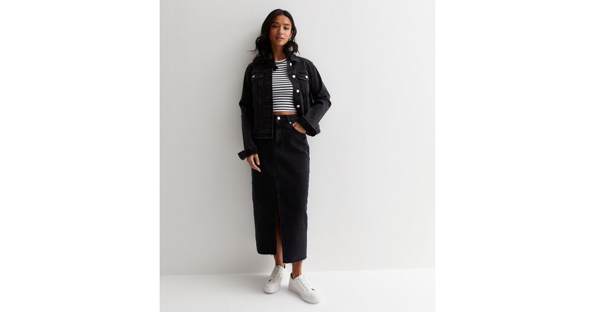 Petite Black Denim Midi Skirt | New Look