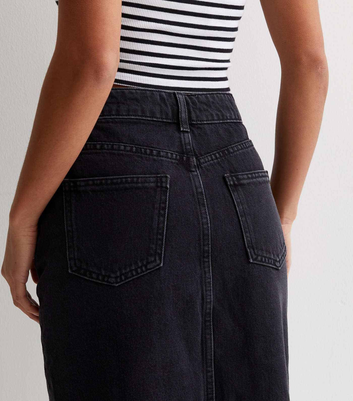 Petite Black Denim Midi Skirt Image 4
