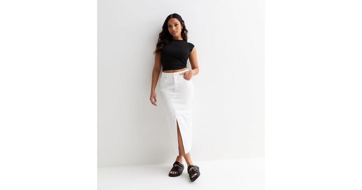 2pcs Set Split Hem Top High Waisted Midi Skirt