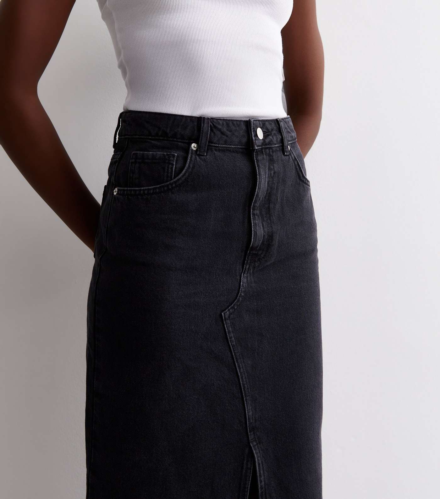 Tall Black Denim Midi Skirt Image 3