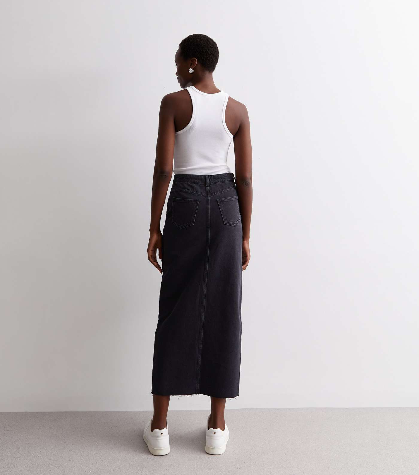 Tall Black Denim Midi Skirt Image 5