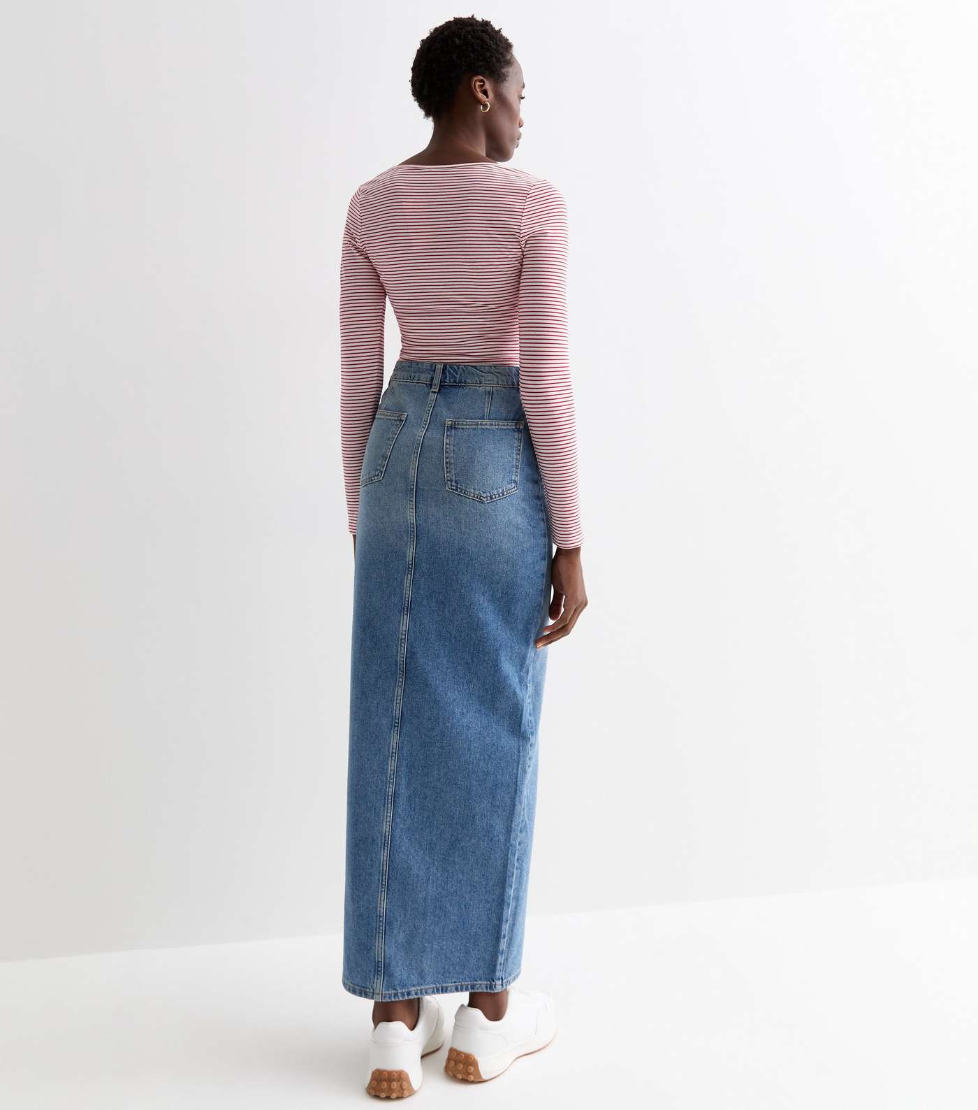 Tall Blue Denim Split Front Maxi Skirt Image 3