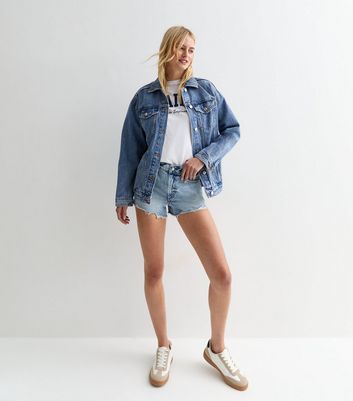 Tall Blue Distressed Denim Hotpant Shorts New Look