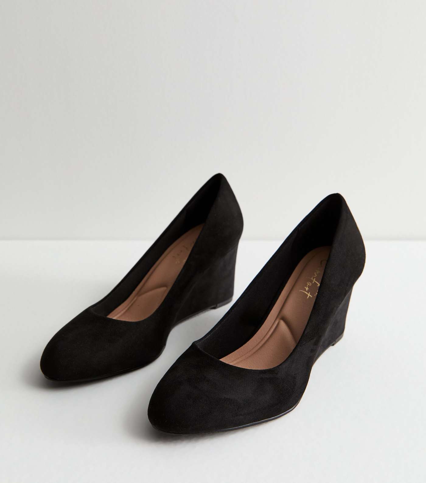 Black Suedette Wedge Court Shoes Image 3