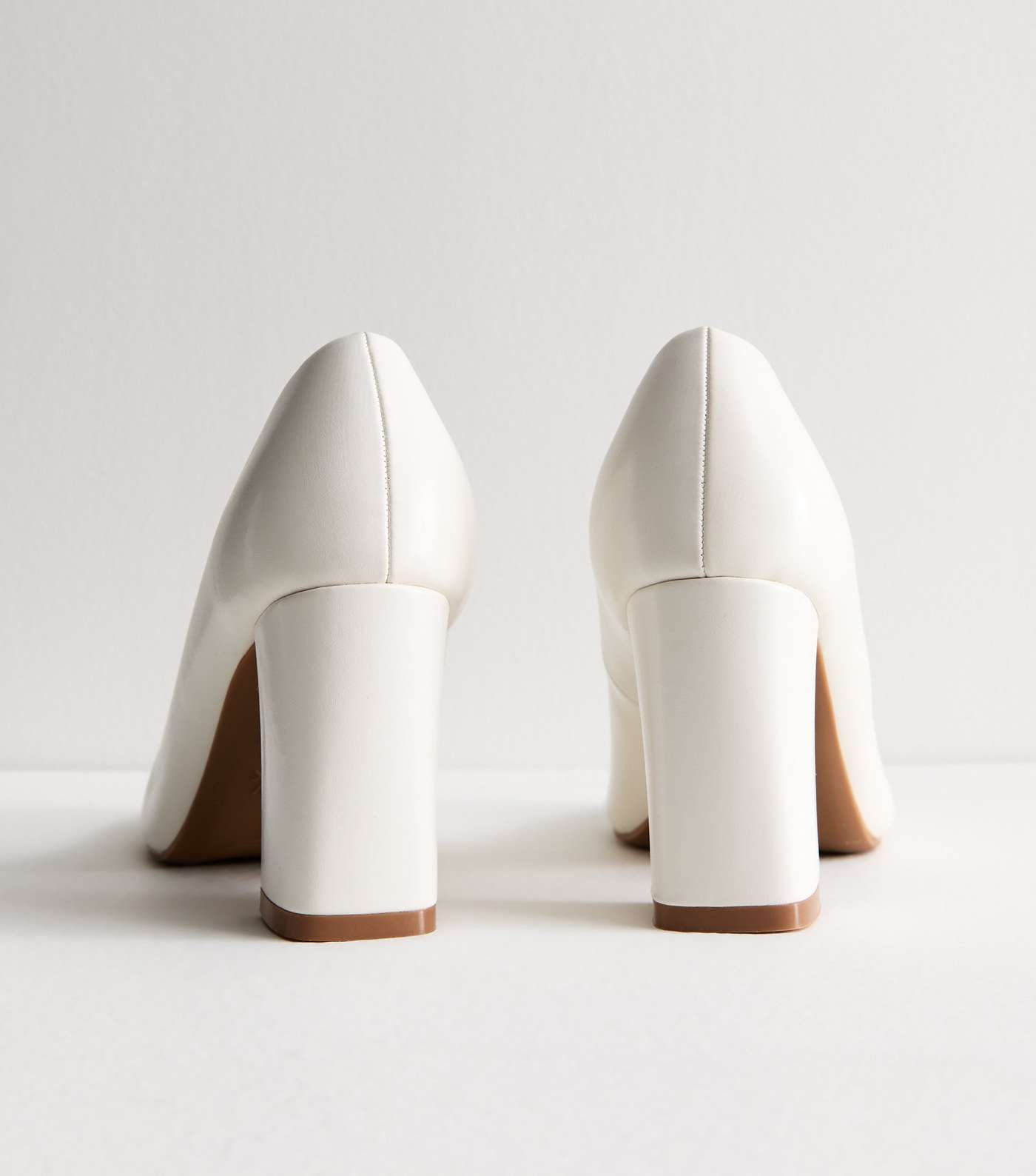 Wide Fit White Leather-Look Rounded Block Heel Court Shoes Image 4