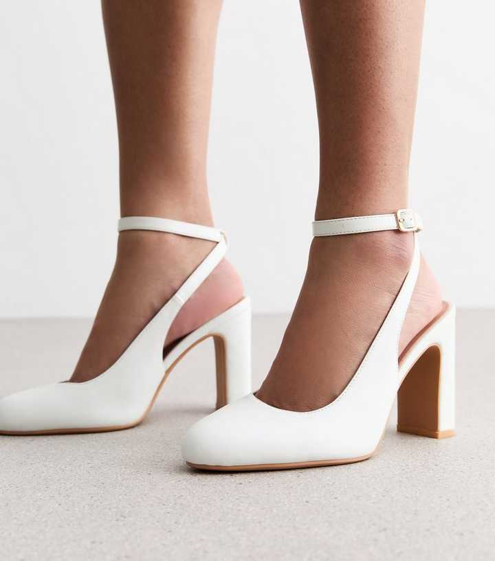 Block Heels Wide Ankle Strap Shoes White Block Heels Wide Fit