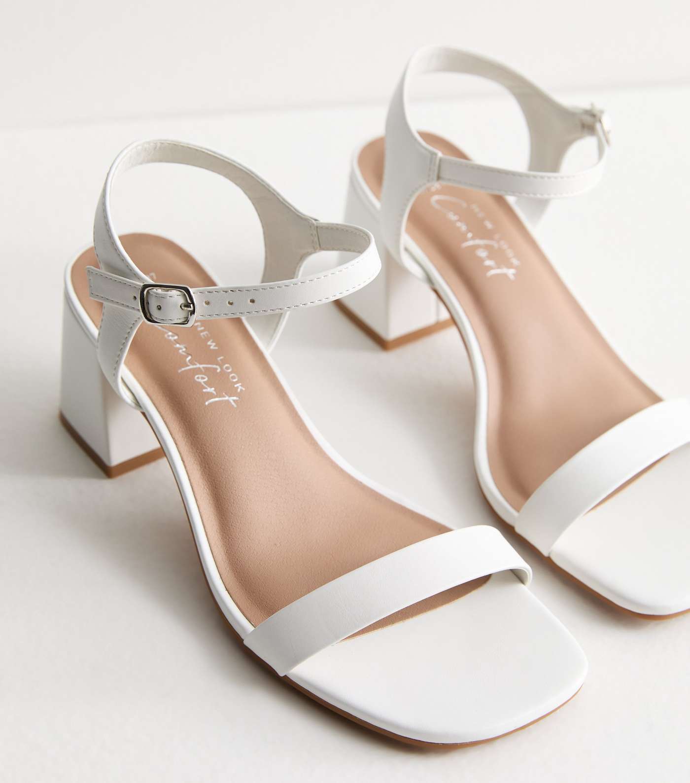 Wide Fit White Low Block Heel Sandals Image 4