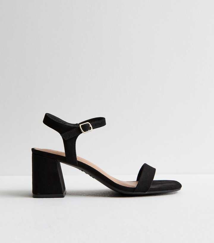 Wide Fit Black Suedette 2 Part Block Heel Sandals