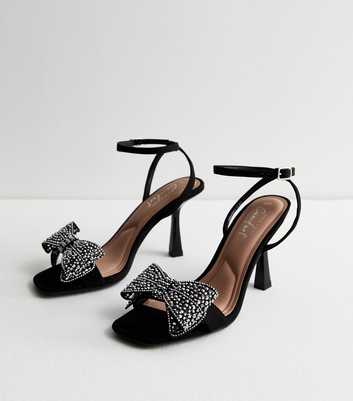 Black Suedette Diamanté Bow Stiletto Sandals
