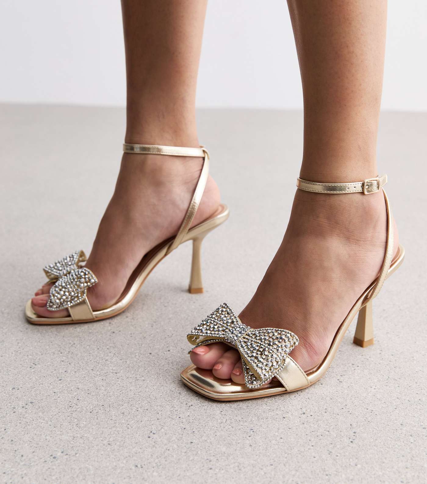 Gold Studded Bow Stiletto Heel Sandals Image 2