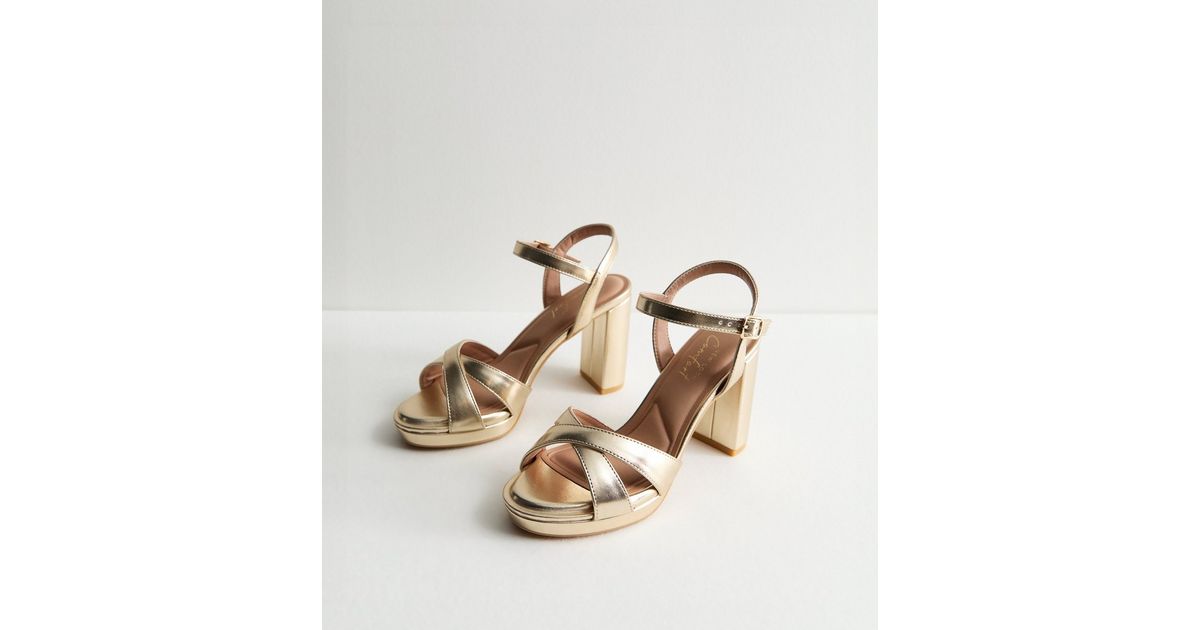 Gold Accent Block Heel Sandals