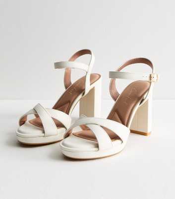 Wide Fit White Crossover Block Heel Sandals