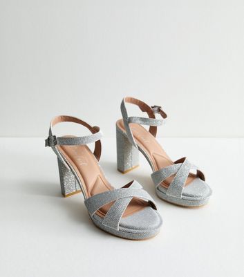 New look silver glitter block best sale heel sandals