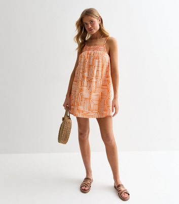 Orange Abstract Print Cotton Mini Smock Beach Dress New Look