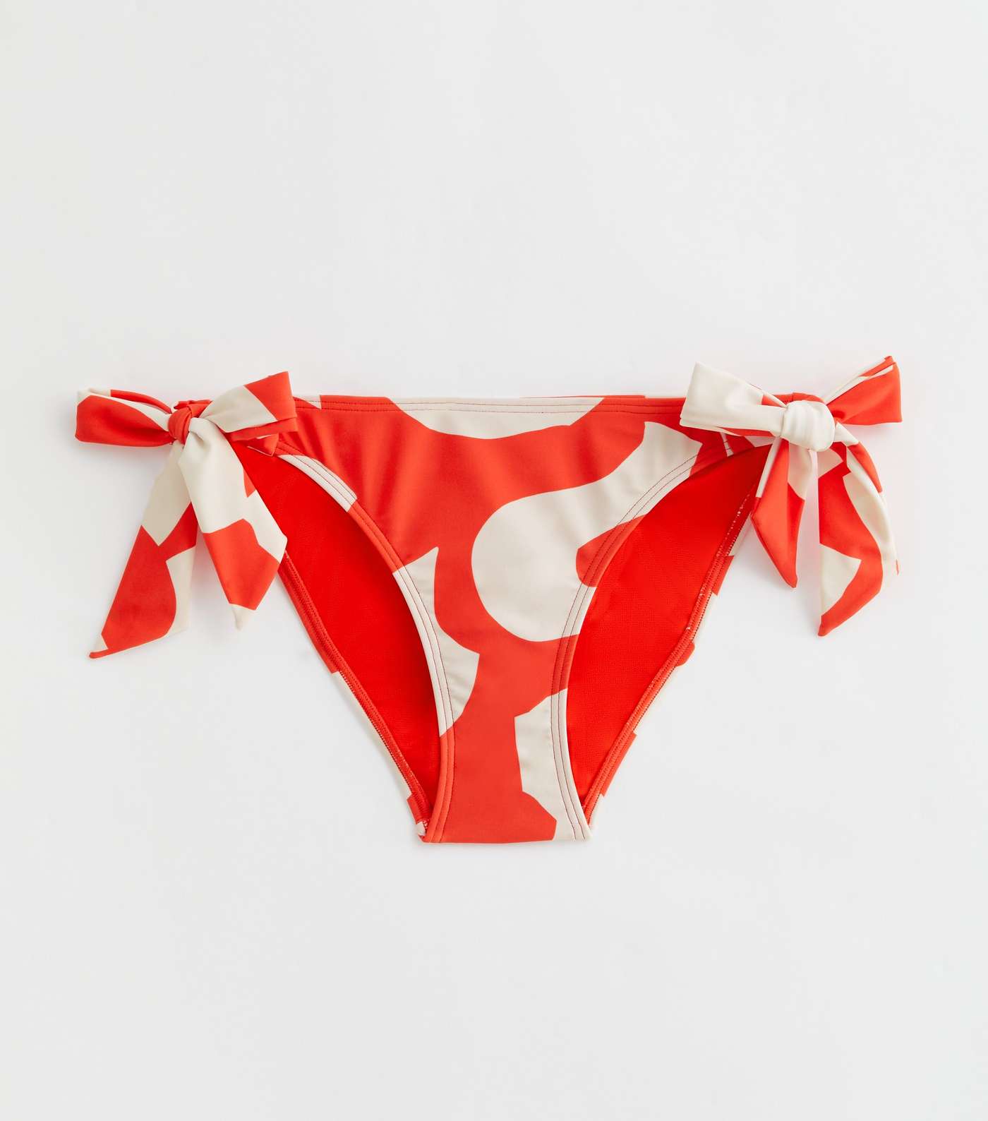 Red Abstract Print Tie Side Bikini Bottoms Image 5