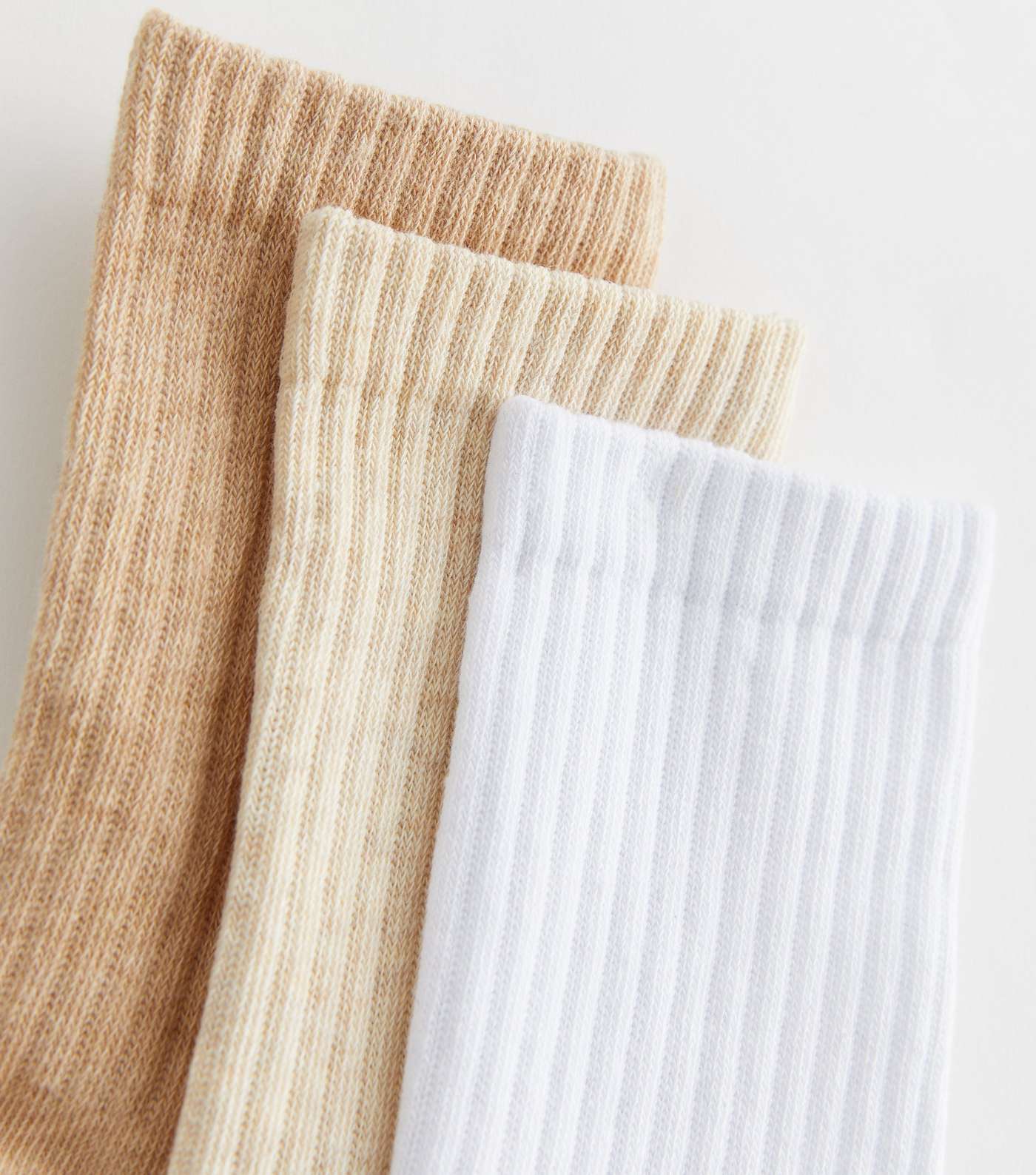 3 Pack Off White and Stone Ribbed Tube Socks Image 2