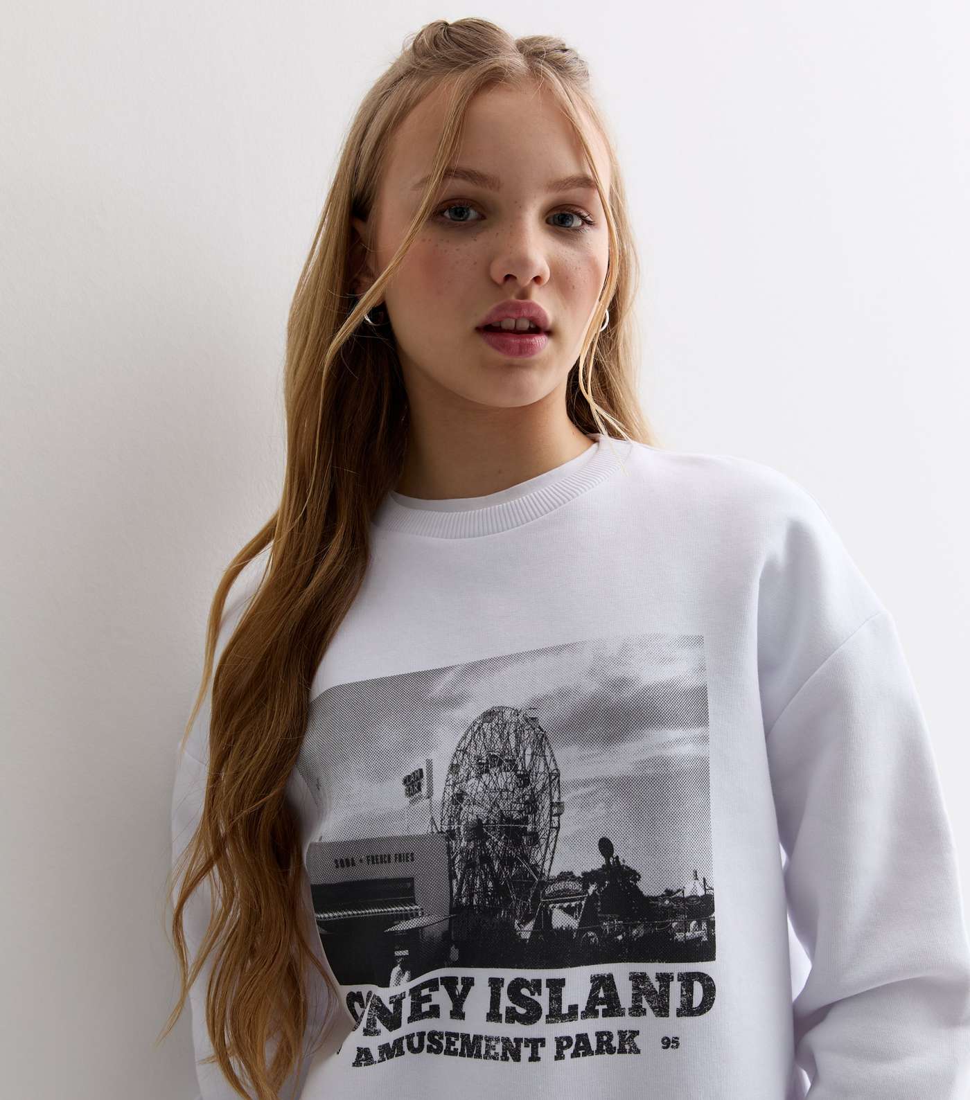 Girls White Coney Island Photographic Logo Sweatshirt Image 2