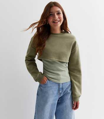 Girls Khaki 2-in-1 Crop Sweatshirt