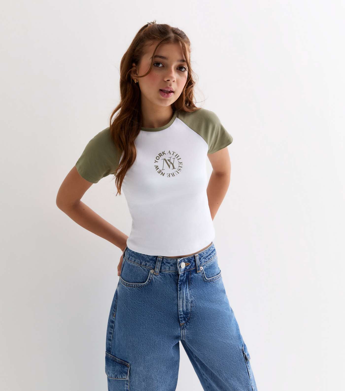 Girls Olive NY Logo Raglan T-Shirt | New Look