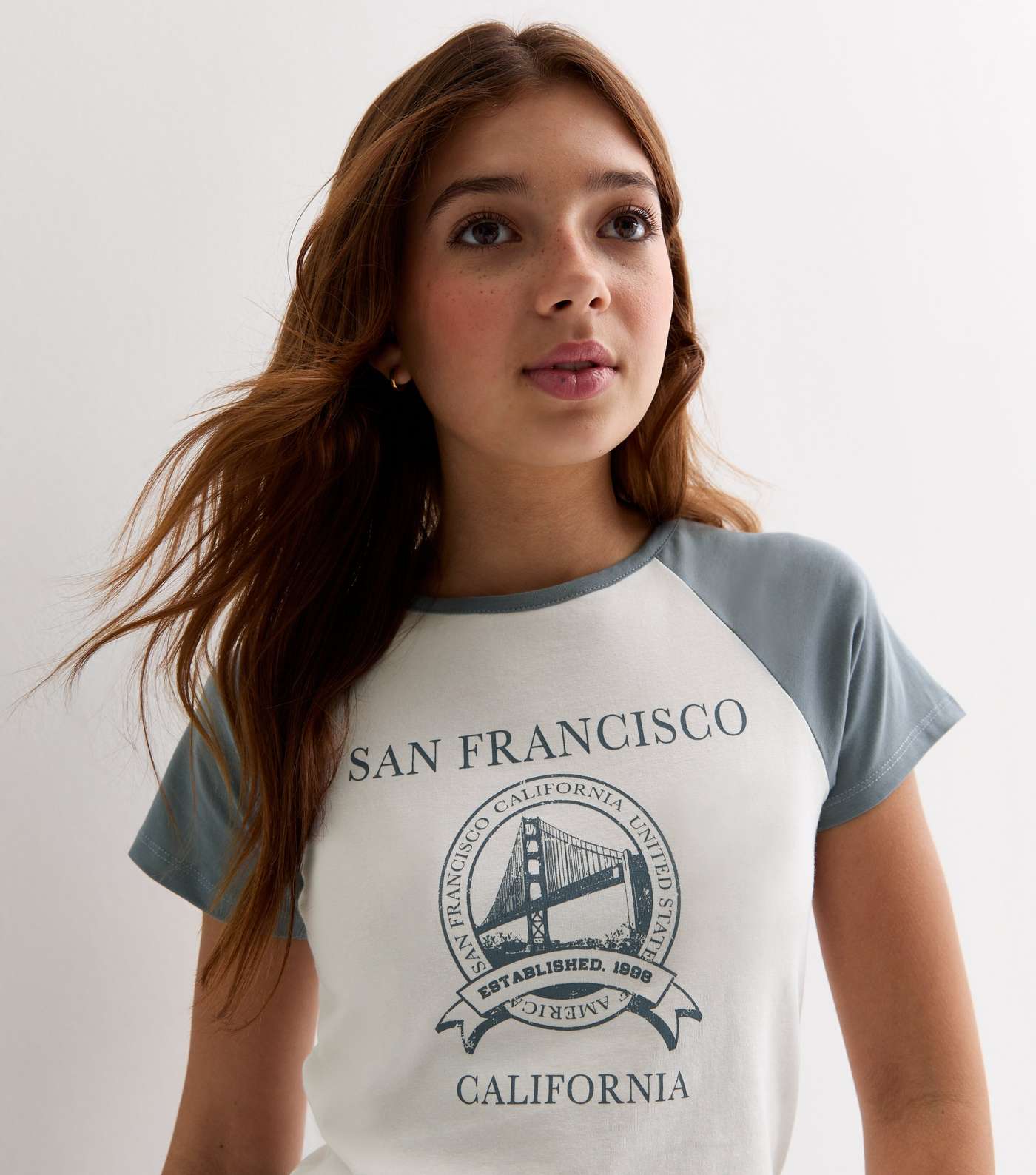 Girls Blue San Francisco Logo Raglan T-Shirt Image 2