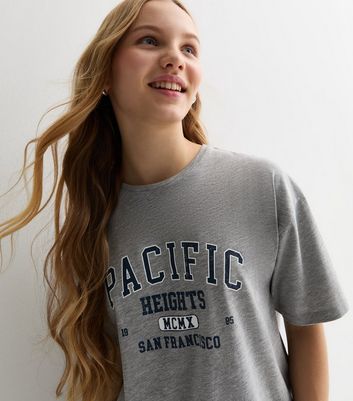 Girls Grey Pacific Heights Logo Longline T-Shirt New Look
